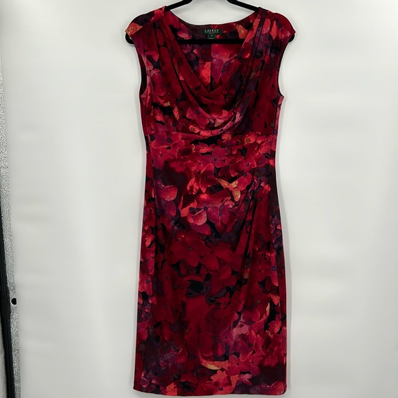 Lauren Ralph Lauren Dresses & Skirts - Lauren Ralph Lauren Womens Drape Neck Dark Floral Dress Size‎ 8 Romantic Moody